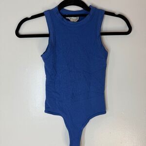 Blue High Neck Tank Top Bodysuit